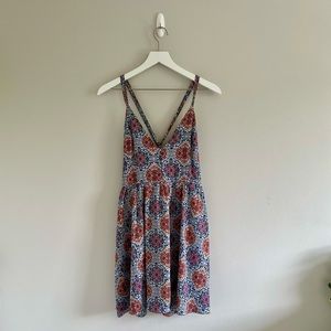 Paper Crane Red Blue White Pattern Mini Dress Size M